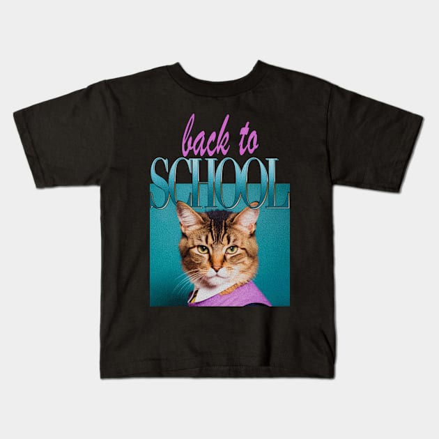 Back to School Cat Kids T-Shirt by Darkest Disco